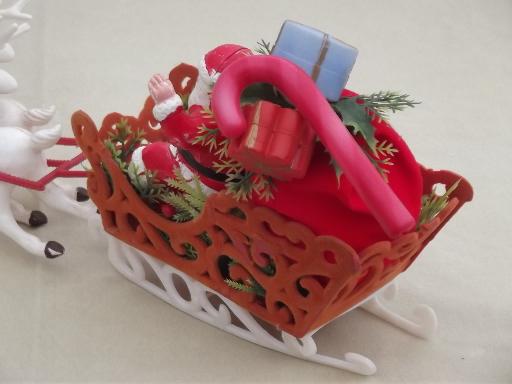 photo of vintage plastic Santa and 8 reindeer sleigh, Christmas tabletop decoration #5