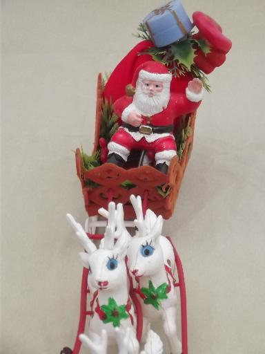 photo of vintage plastic Santa and 8 reindeer sleigh, Christmas tabletop decoration #6