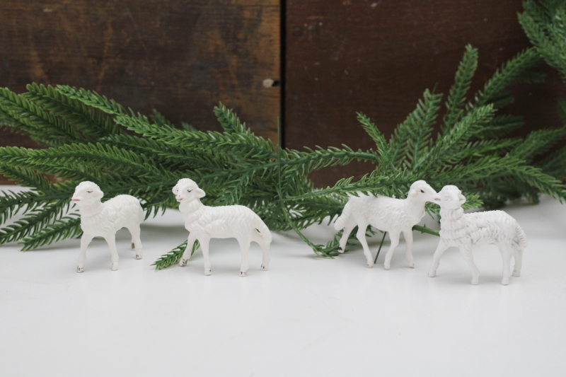 photo of vintage plastic animals white sheep lambs nativity figurines, farmhouse style Christmas or Easter decor  #1