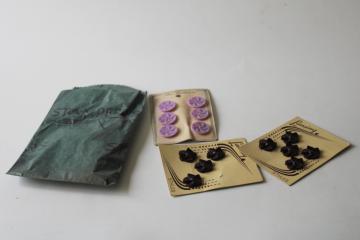 catalog photo of vintage plastic buttons art deco lilac & black, original cards, bag from Stampfer store Dubuque Iowa