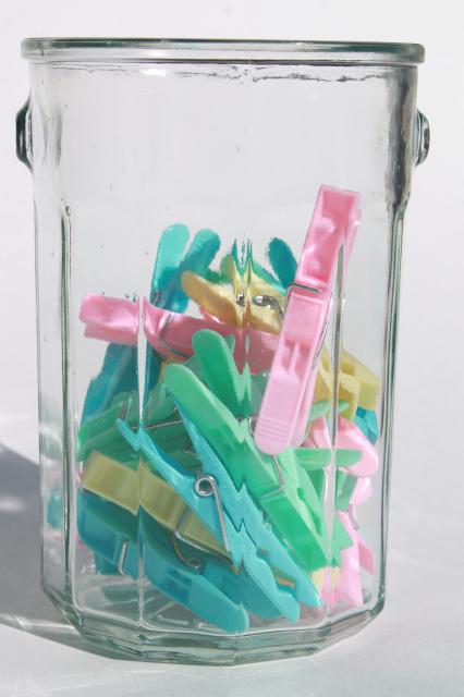 photo of vintage plastic clothespins, spring clip clothespin lot, pastel baby candy colors #2