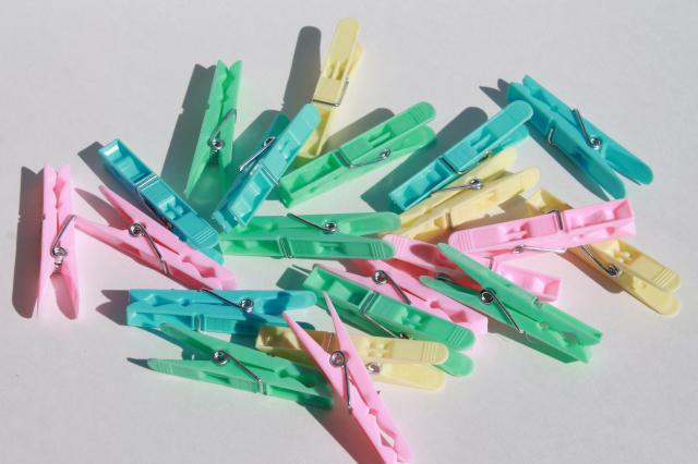 photo of vintage plastic clothespins, spring clip clothespin lot, pastel baby candy colors #6