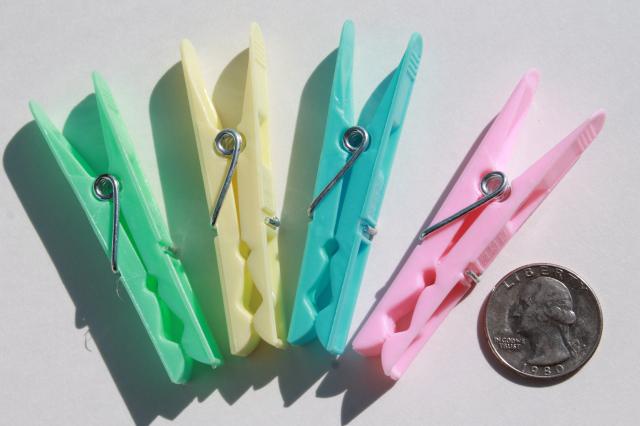 photo of vintage plastic clothespins, spring clip clothespin lot, pastel baby candy colors #7