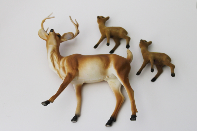 photo of vintage plastic deer & flocked fawns baby deer, decorative woodland animals holiday decor #3