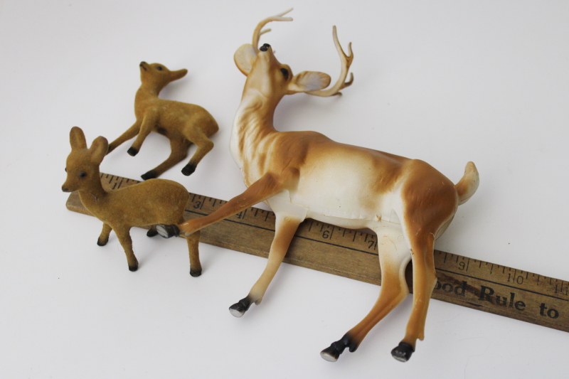 photo of vintage plastic deer & flocked fawns baby deer, decorative woodland animals holiday decor #7