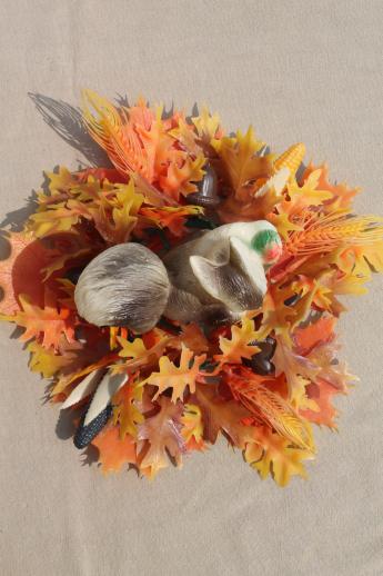 photo of vintage plastic flowers, autumn leaves & a squirrel - fall harvest holiday party decorations #3