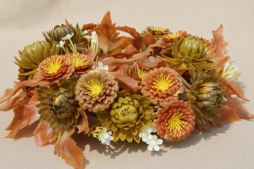 photo of vintage plastic flowers, autumn leaves & a squirrel - fall harvest holiday party decorations #5