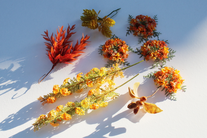 photo of vintage plastic flowers, floral pick & candle rings fall leaves autumn colors #1