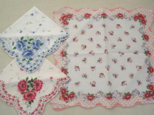 photo of vintage plastic hanky box & flowered print cotton  vintage hankies #5