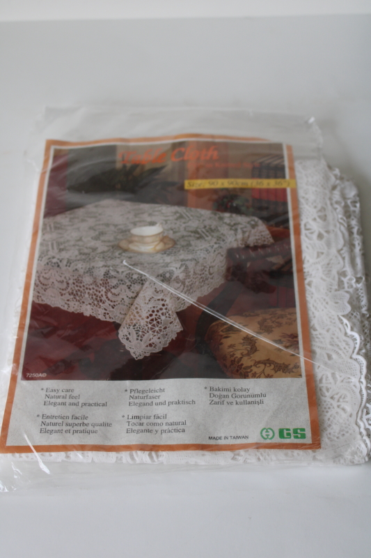 photo of vintage plastic lace tablecloth mint in package, old world style cutwork easy care wipe clean table cover  #1