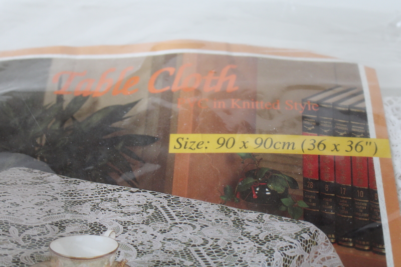 photo of vintage plastic lace tablecloth mint in package, old world style cutwork easy care wipe clean table cover #2