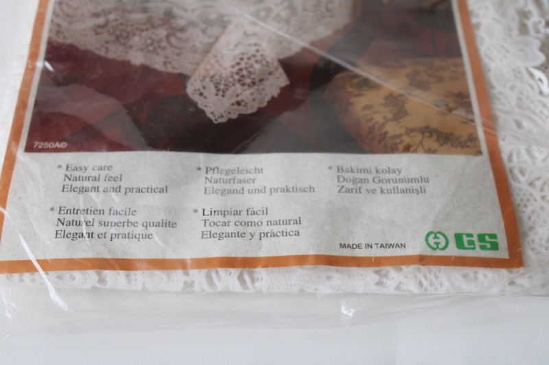 photo of vintage plastic lace tablecloth mint in package, old world style cutwork easy care wipe clean table cover #3