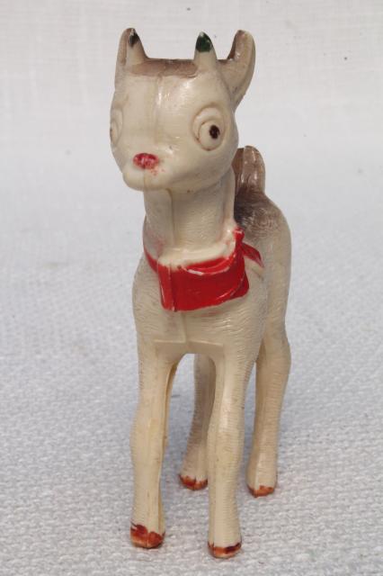 photo of vintage plastic novelty Christmas ornament toy, old Rudolph the Red Nosed Reindeer #2