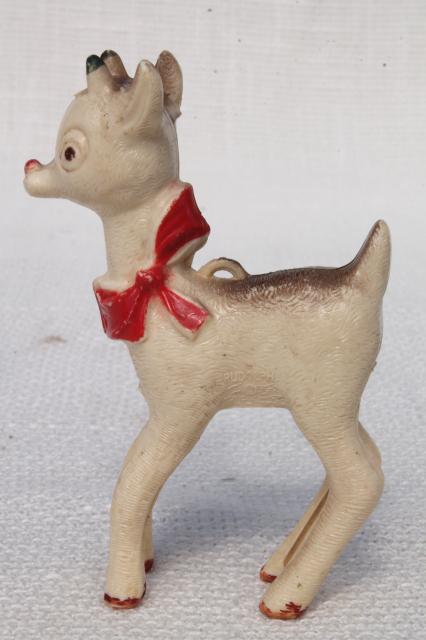 photo of vintage plastic novelty Christmas ornament toy, old Rudolph the Red Nosed Reindeer #3