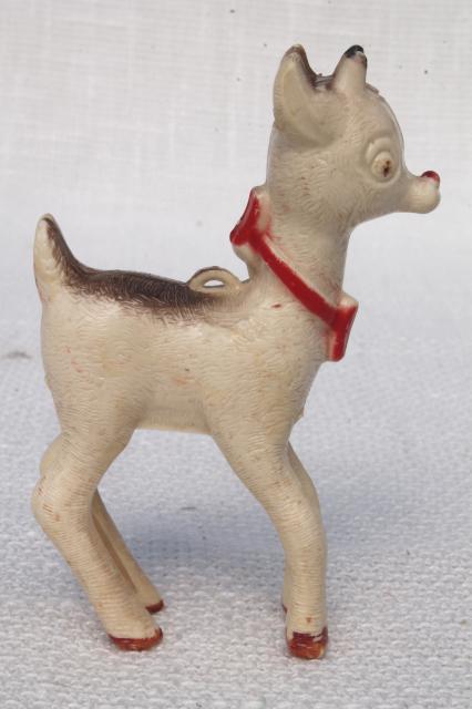 photo of vintage plastic novelty Christmas ornament toy, old Rudolph the Red Nosed Reindeer #5