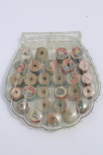 photo of vintage plastic sewing box full of cotton sewing thread, all wood spools #3