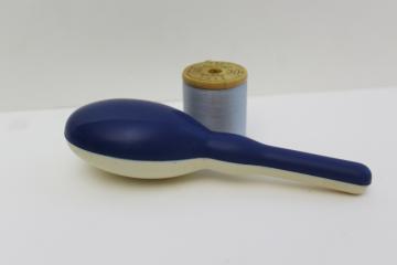 catalog photo of vintage plastic sock darner darning egg w/ handle, hand sewing mending tool