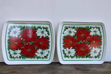 vintage plastic trays for Christmas cookies, poinsettia print holiday party tableware 