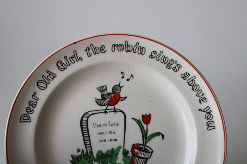 photo of vintage plate Dear Old Girl The Robin Sings Above You sad graveside ballad song lyrics #2