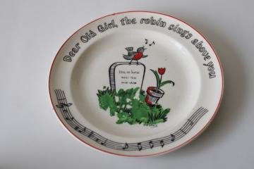 catalog photo of vintage plate Dear Old Girl The Robin Sings Above You sad graveside ballad song lyrics 