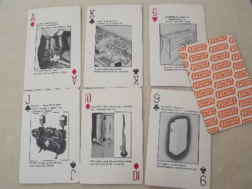 photo of vintage playing cards, Surge dairy milking machines illustrated advertising #3