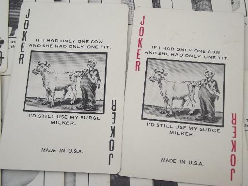 photo of vintage playing cards, Surge dairy milking machines illustrated advertising #5