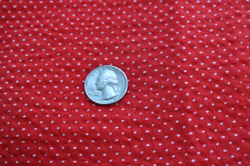 photo of vintage plisse crinkle cotton fabric, red w/ white pin dots, dotted swiss #1