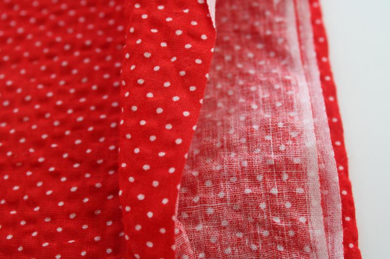 photo of vintage plisse crinkle cotton fabric, red w/ white pin dots, dotted swiss #2