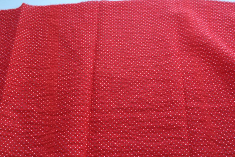 photo of vintage plisse crinkle cotton fabric, red w/ white pin dots, dotted swiss #5