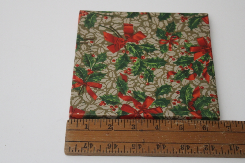 photo of vintage poinsettia print Christmas gift box w/ printed cotton holiday floral hanky #3