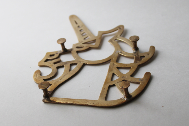 photo of vintage polished brass unicorn trivet, gothic renaissance heraldic style wall art #2