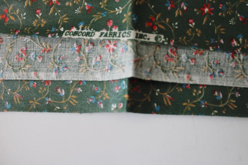 photo of vintage polished cotton chintz fabric, tiny flowered print on forest green, cottagecore floral #4