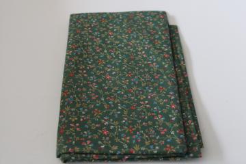 catalog photo of vintage polished cotton chintz fabric, tiny flowered print on forest green, cottagecore floral