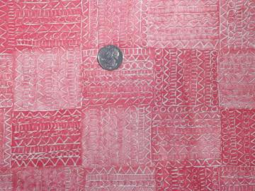 catalog photo of vintage polished cotton sateen fabric, retro coral orange ikat print