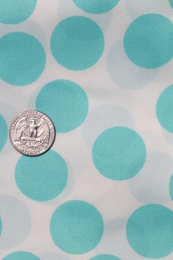 photo of vintage polka dot print silky acetate fabric, retro dots in mint green on ivory #1