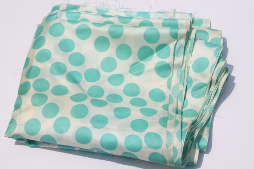 photo of vintage polka dot print silky acetate fabric, retro dots in mint green on ivory #3