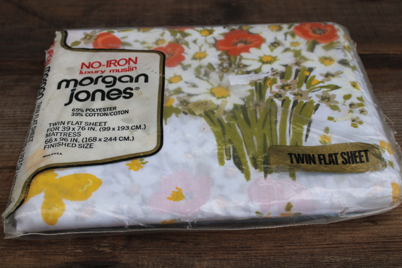 photo of vintage poly cotton blend bed sheet poppies & daisies print sealed package twin size flat sheet  #1