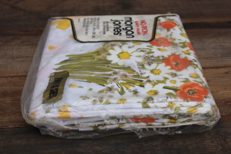 photo of vintage poly cotton blend bed sheet poppies & daisies print sealed package twin size flat sheet  #5