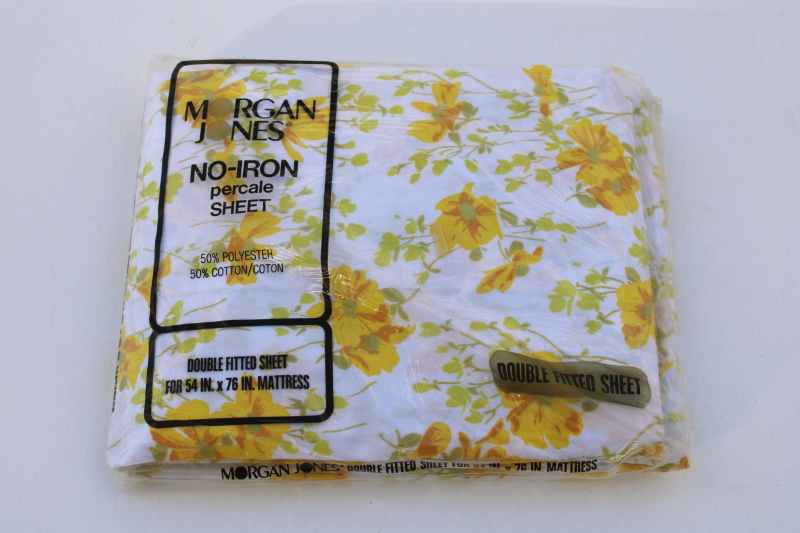 photo of vintage poly cotton blend bed sheet yellow floral print sealed package fitted double full size  #1