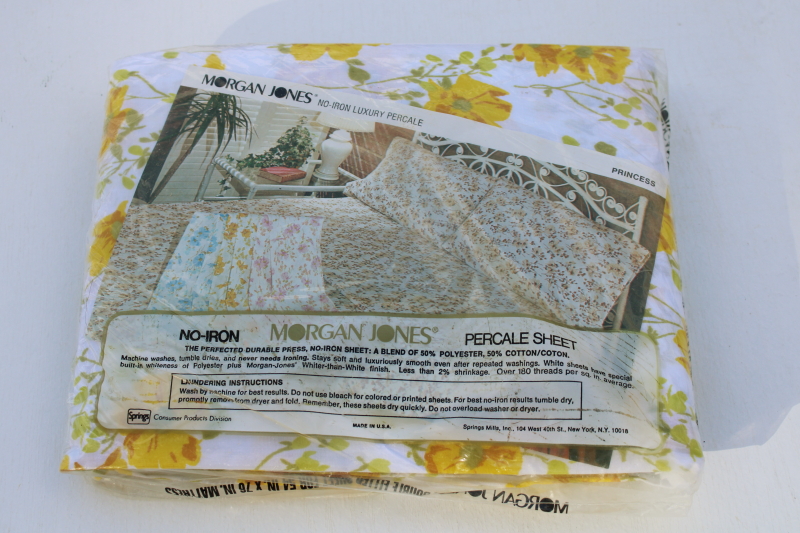 photo of vintage poly cotton blend bed sheet yellow floral print sealed package fitted double full size #3