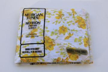 catalog photo of vintage poly cotton blend bed sheet yellow floral print sealed package fitted double full size