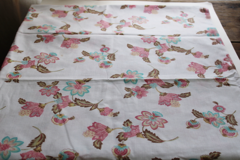 photo of vintage poly cotton fabric for home decor projects, Jacobean crewel style floral print #1