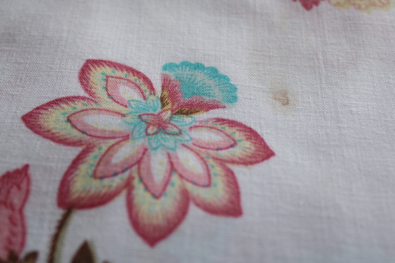 photo of  vintage poly cotton fabric for home decor projects, Jacobean crewel style floral print  #2