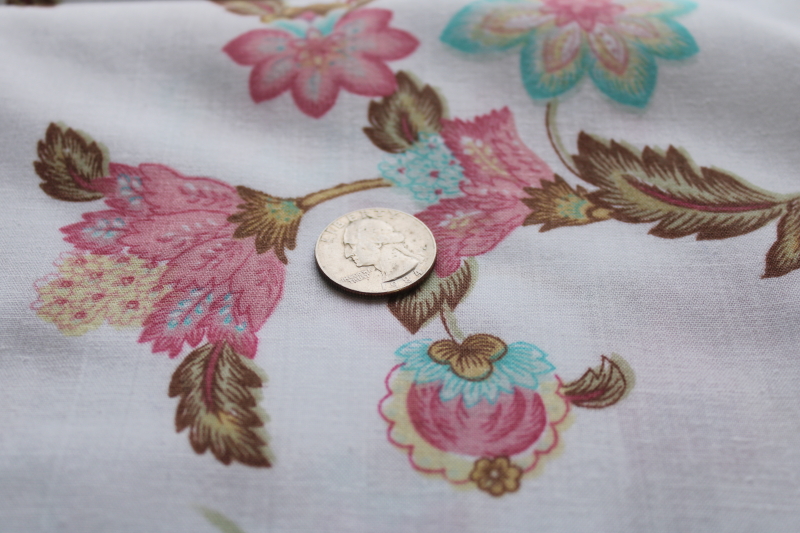 photo of  vintage poly cotton fabric for home decor projects, Jacobean crewel style floral print  #6