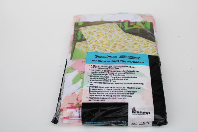 photo of vintage poly / cotton pillowcases pair mint in package, retro pink floral print #3