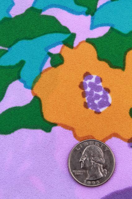 photo of vintage poly crepe fabric w/ 60s psychedelic flower print, retro polyester! #3