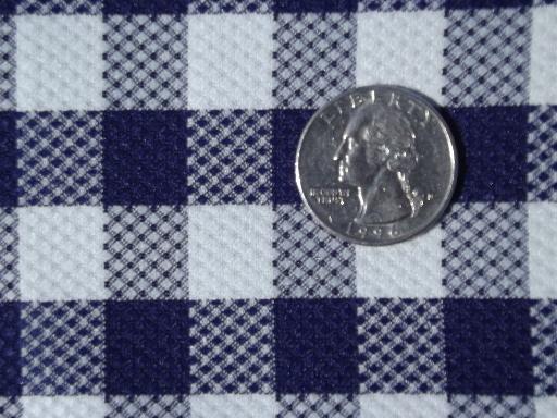 photo of vintage poly fabric, summer textured navy blue / white checked gingham  #1