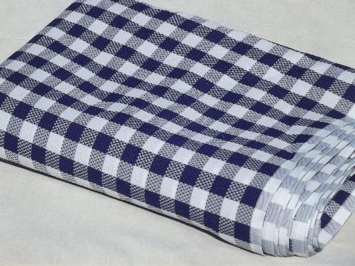 photo of vintage poly fabric, summer textured navy blue / white checked gingham  #2