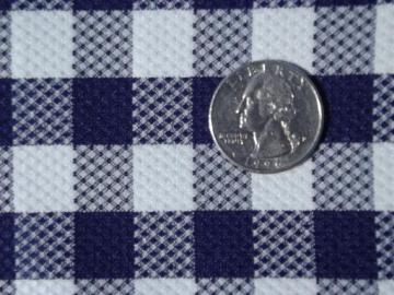 catalog photo of vintage poly fabric, summer textured navy blue / white checked gingham 