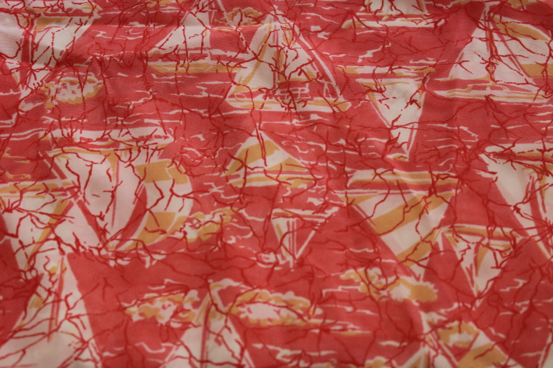 photo of vintage poly fabric w/ sunset pink coral orange sailboats print, 80s retro! #1